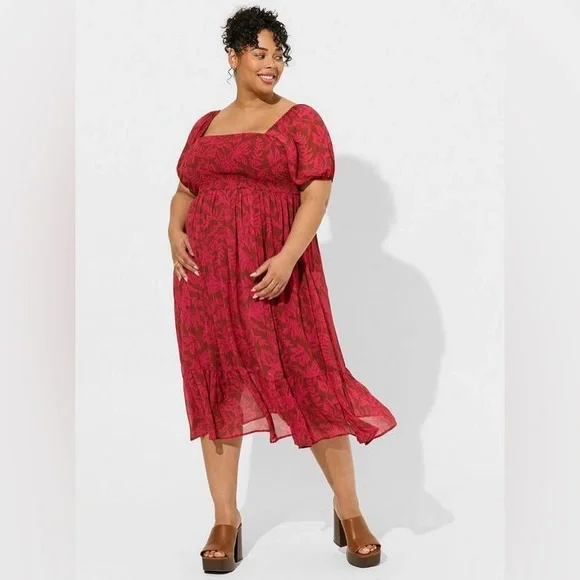 torrid Dresses Torrid Tea Length Smocked Bodice Aline Dress Sz